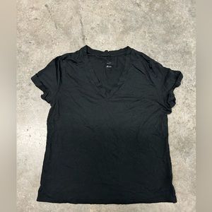 Womens Black Deep V Neck Short Sleeve Shirt